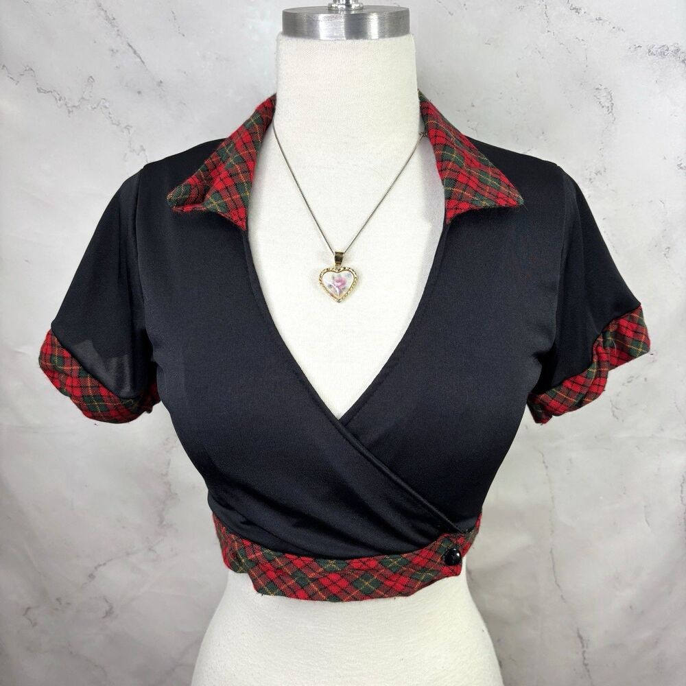 Vtg 90s Cropped Top Gothic Sailor Pin Up Rockabilly Crop Y2K M Rare School Girl